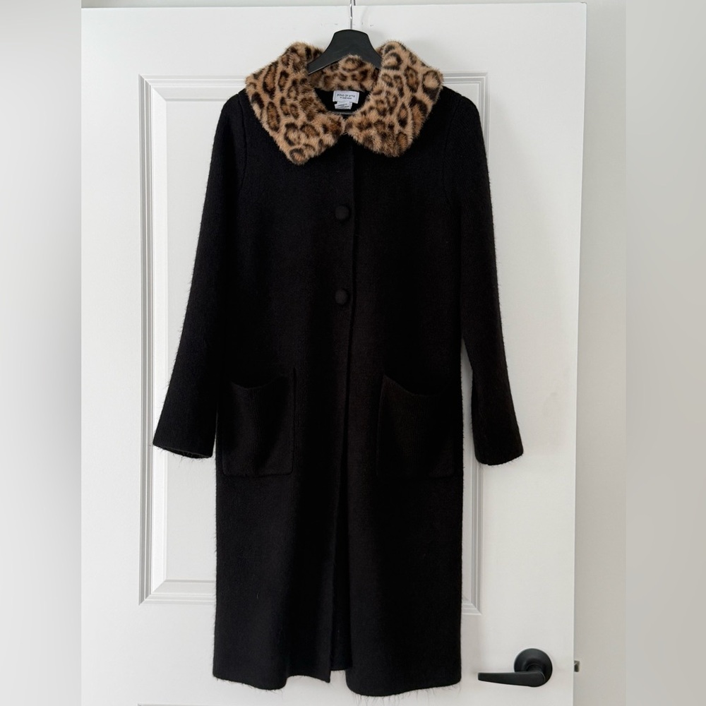Song of Style Black Coat with Leopard Print Collar
